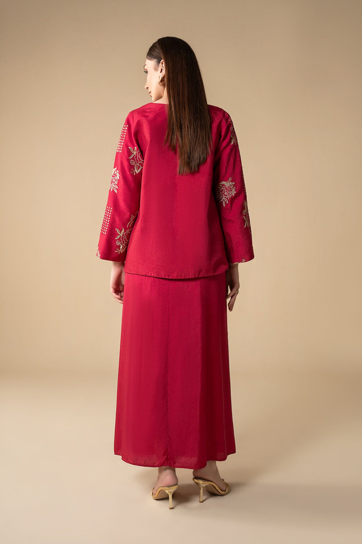 2 Pc Embroidered Raw Silk Suit