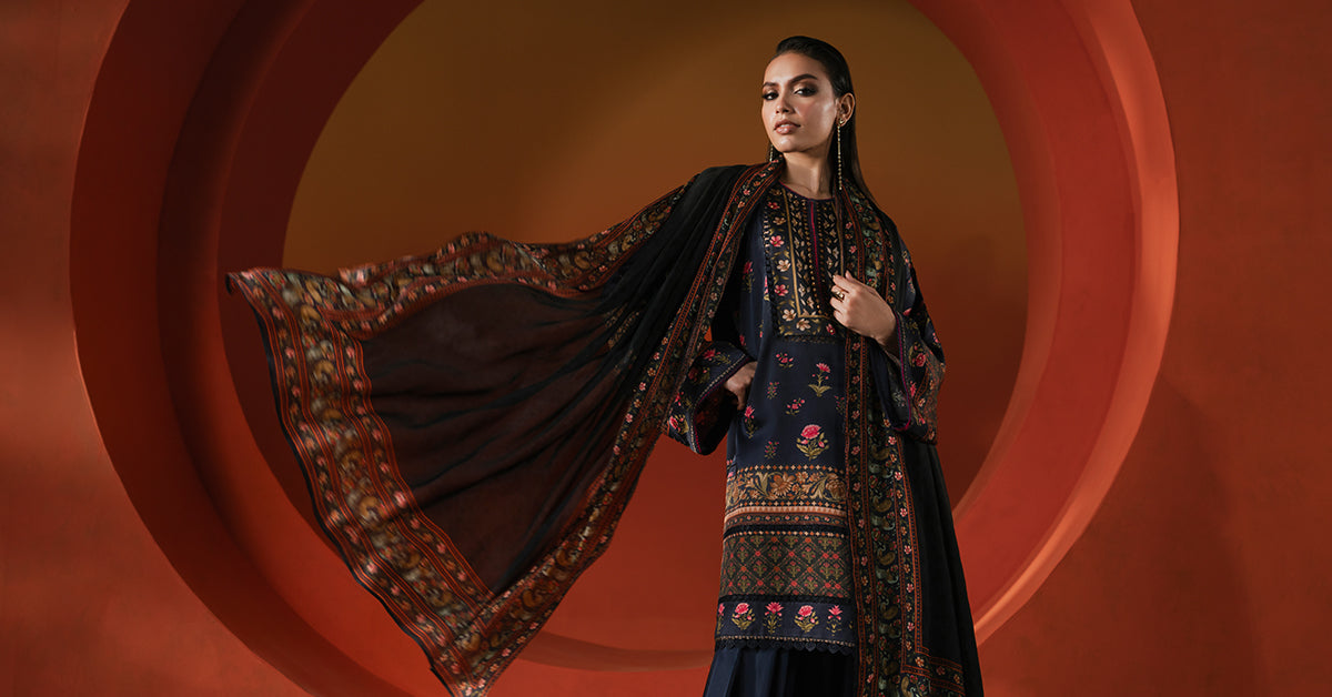 3 Piece Printed Satin Silk Suit