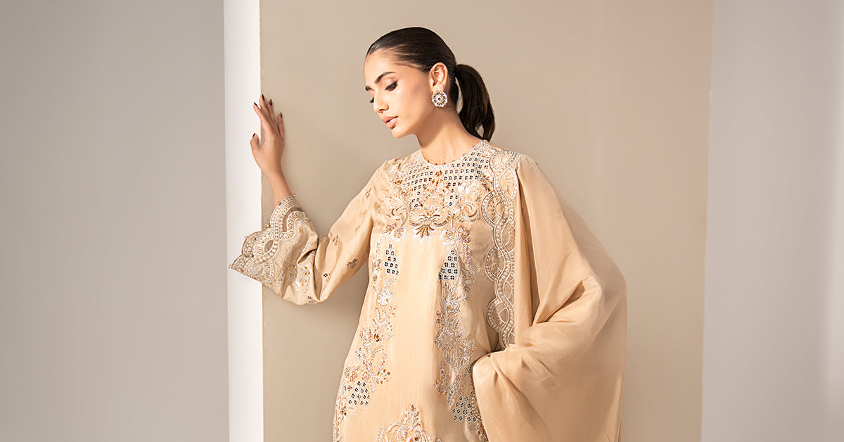 3 Piece Embroidered Raw Silk Suit