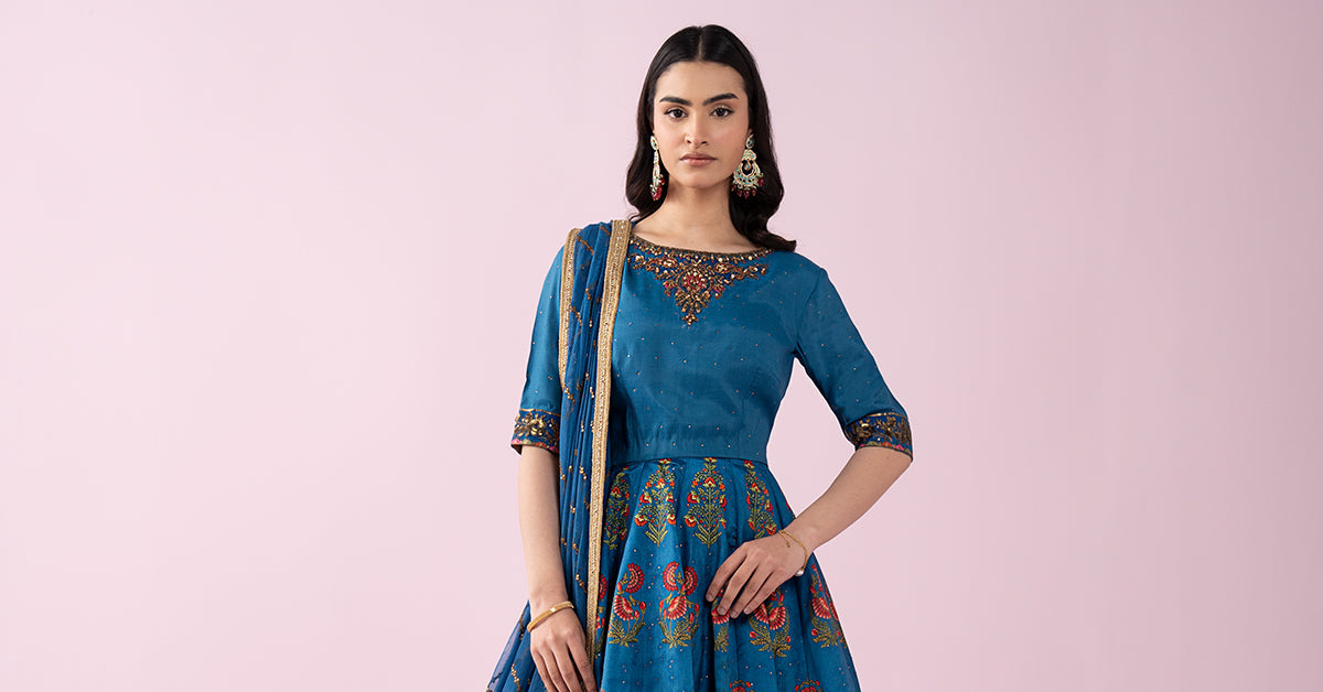 3 Piece Embroidered Raw Silk Suit