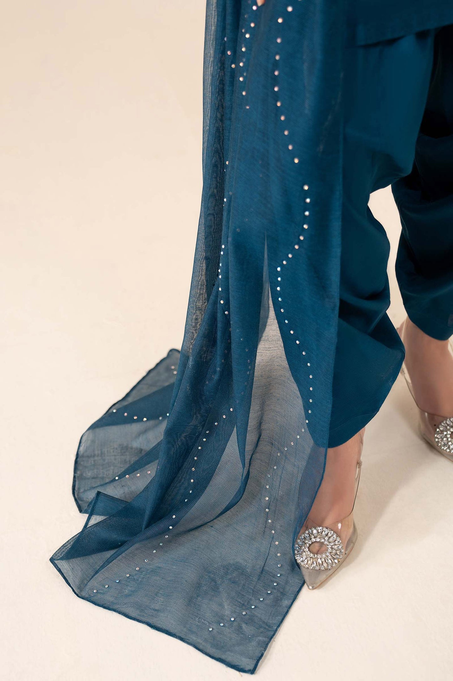 3 Piece Embellished Cotton Net Suit