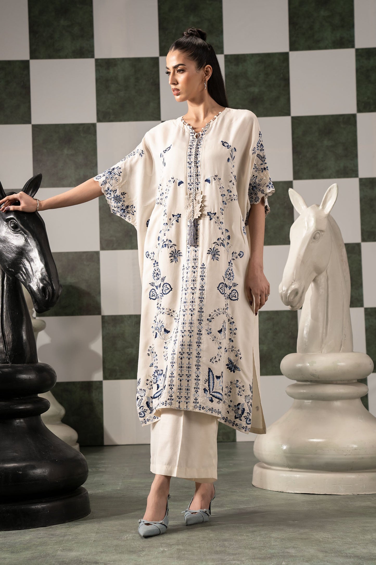 2 Piece Embroidered Raw Silk Suit