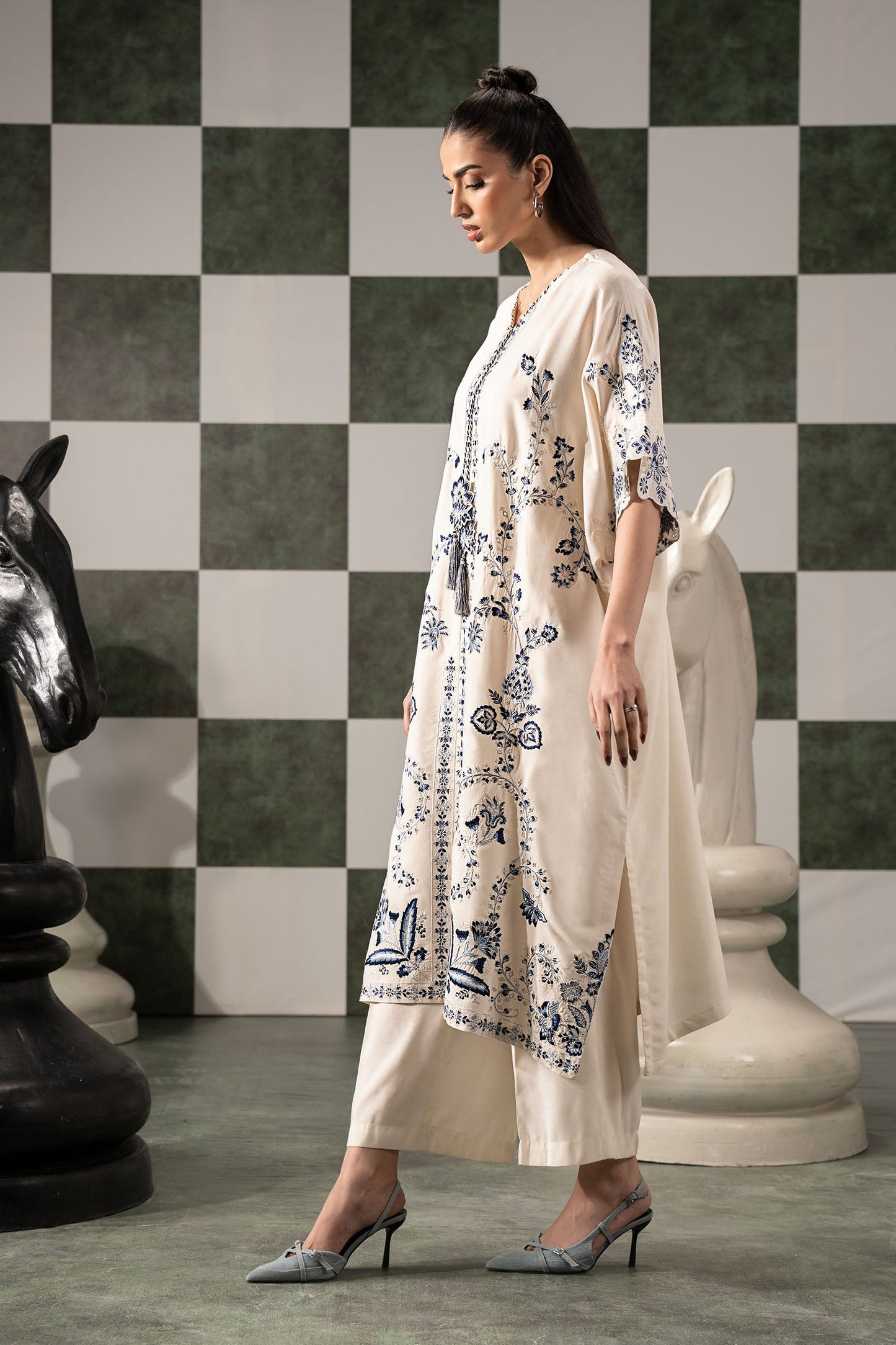 2 Piece Embroidered Raw Silk Suit