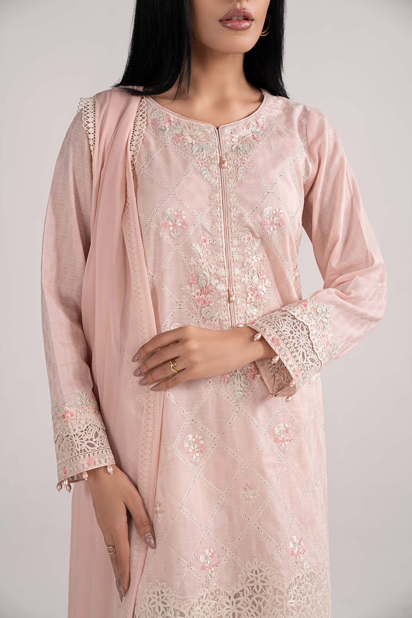3 Piece Embroidered Dobby Lawn Suit