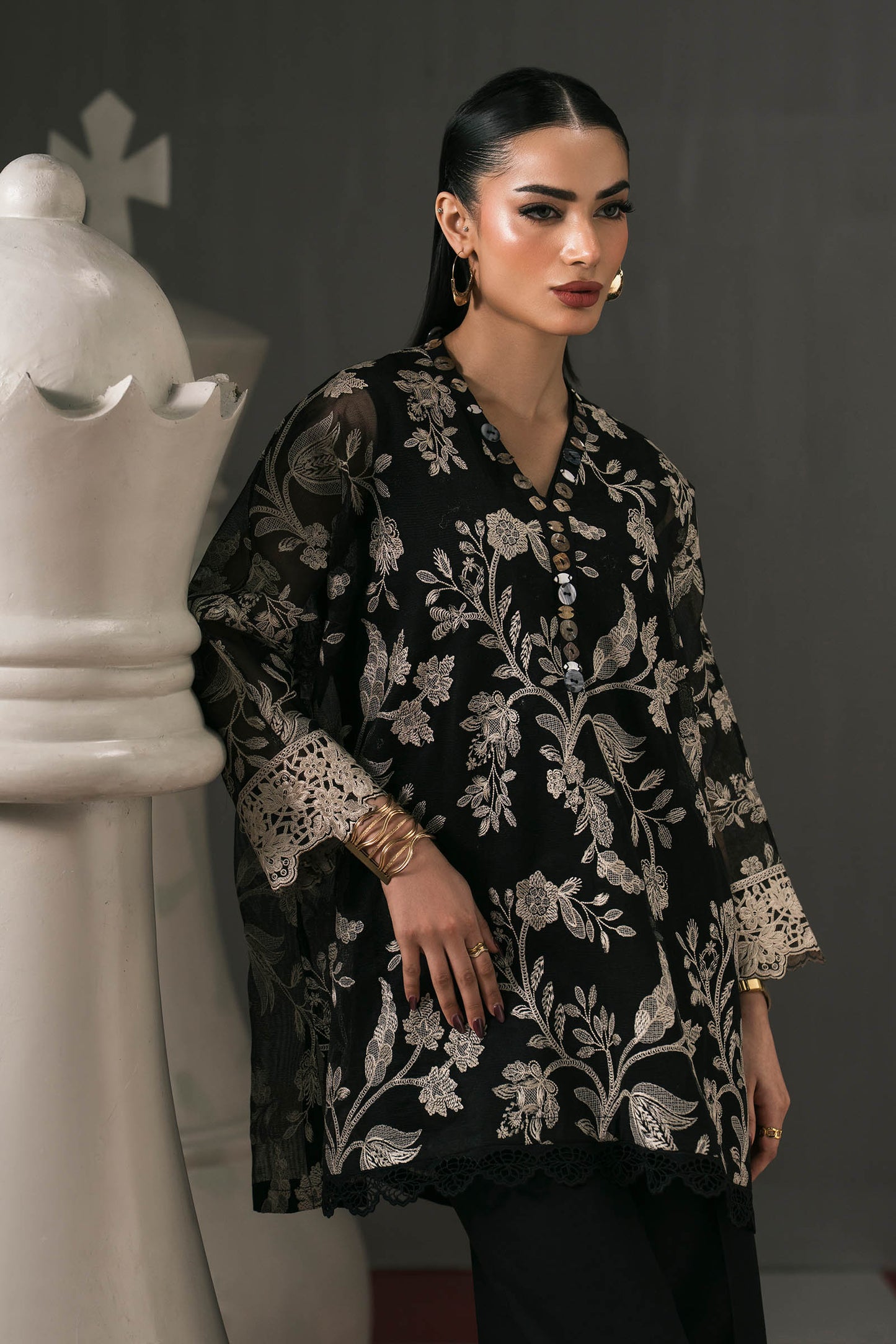 3 Piece Embroidered Cotton Net Suit