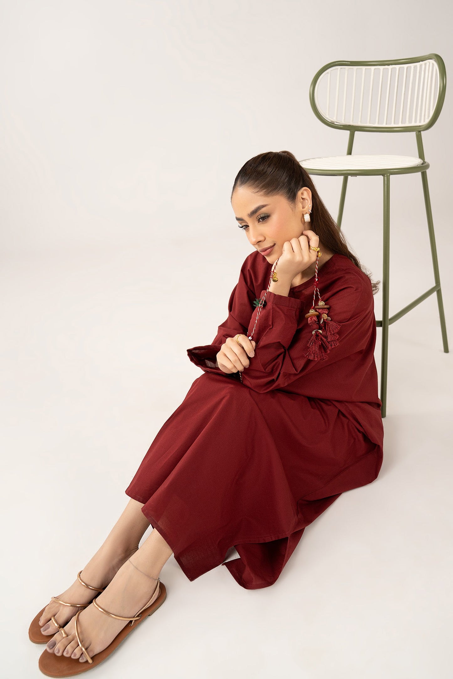 2 Pc Dyed Slub Lawn Suit