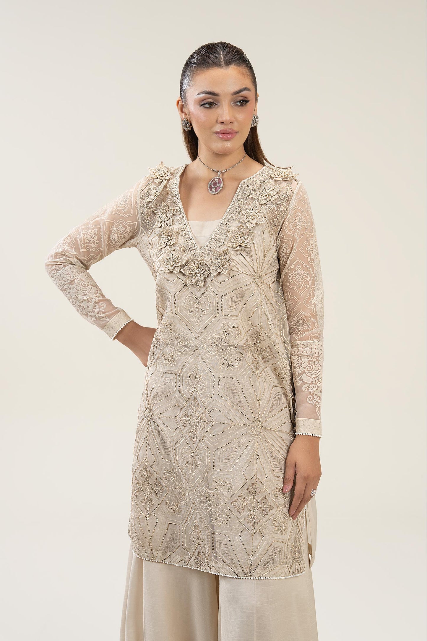 2 Pc Embroidered Organza Suit