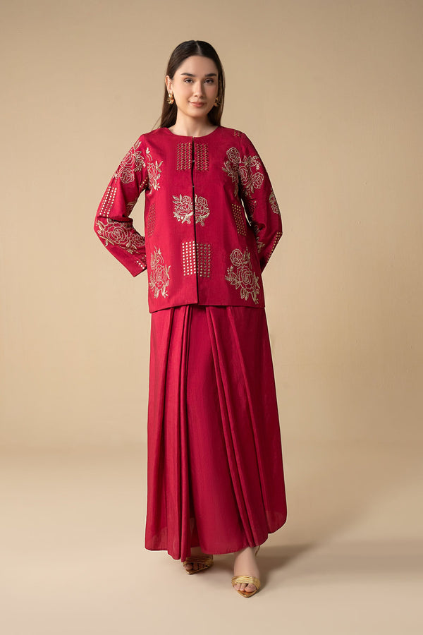 2 Pc Embroidered Raw Silk Suit