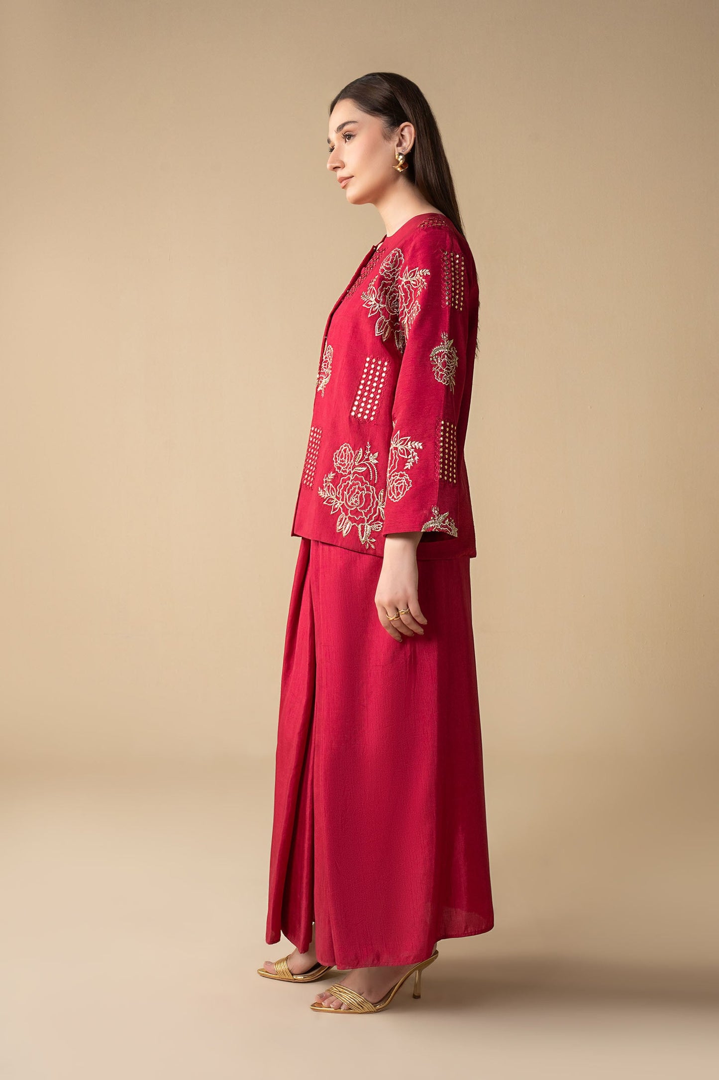 2 Pc Embroidered Raw Silk Suit