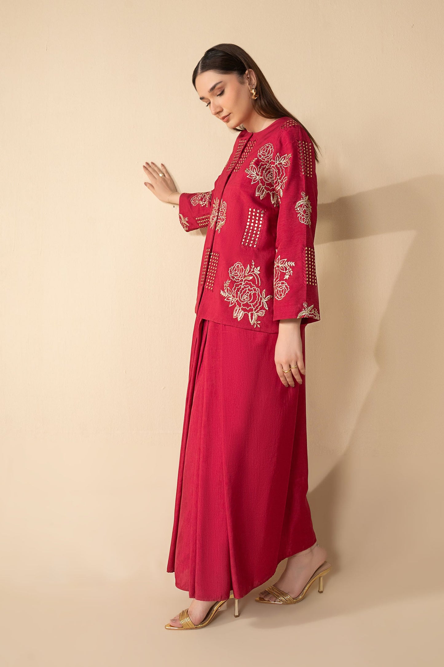 2 Pc Embroidered Raw Silk Suit