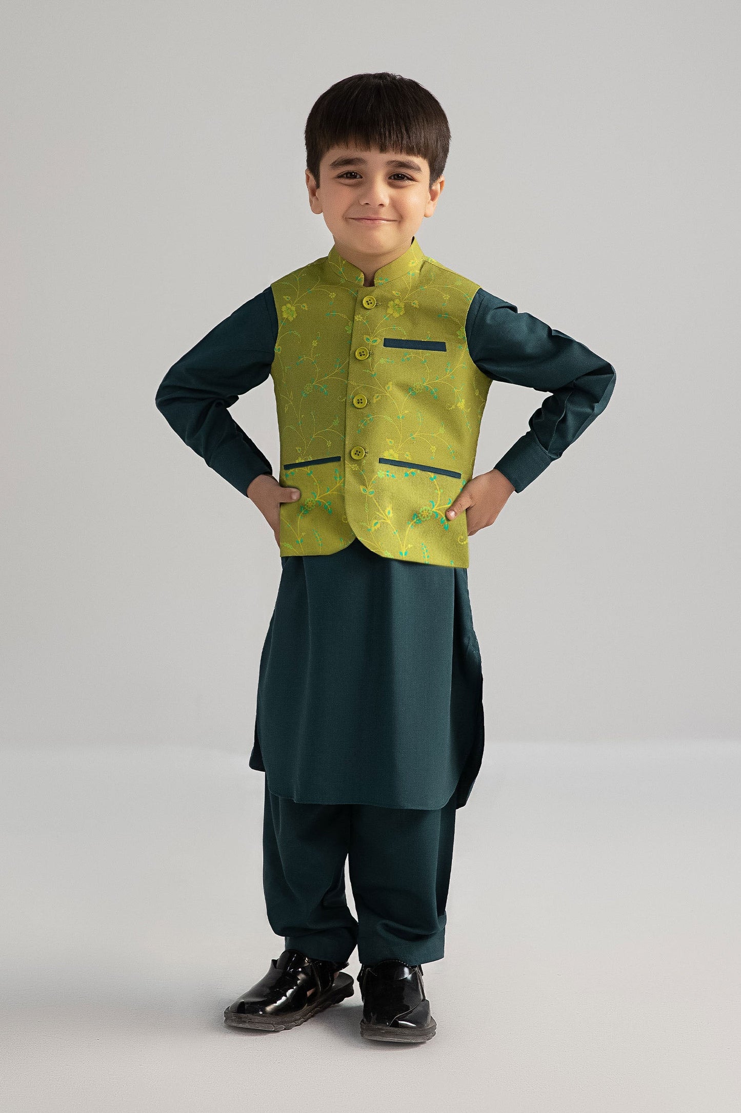3 Piece Printed Blended Suit