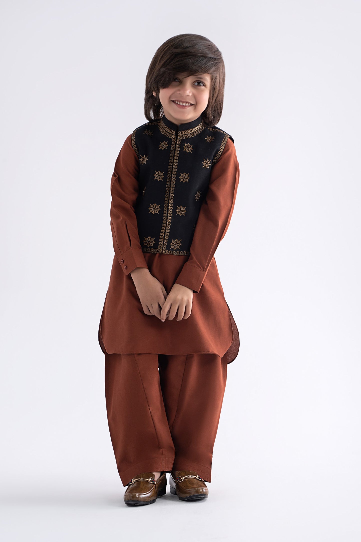 3 Piece Embroidered Blended Suit