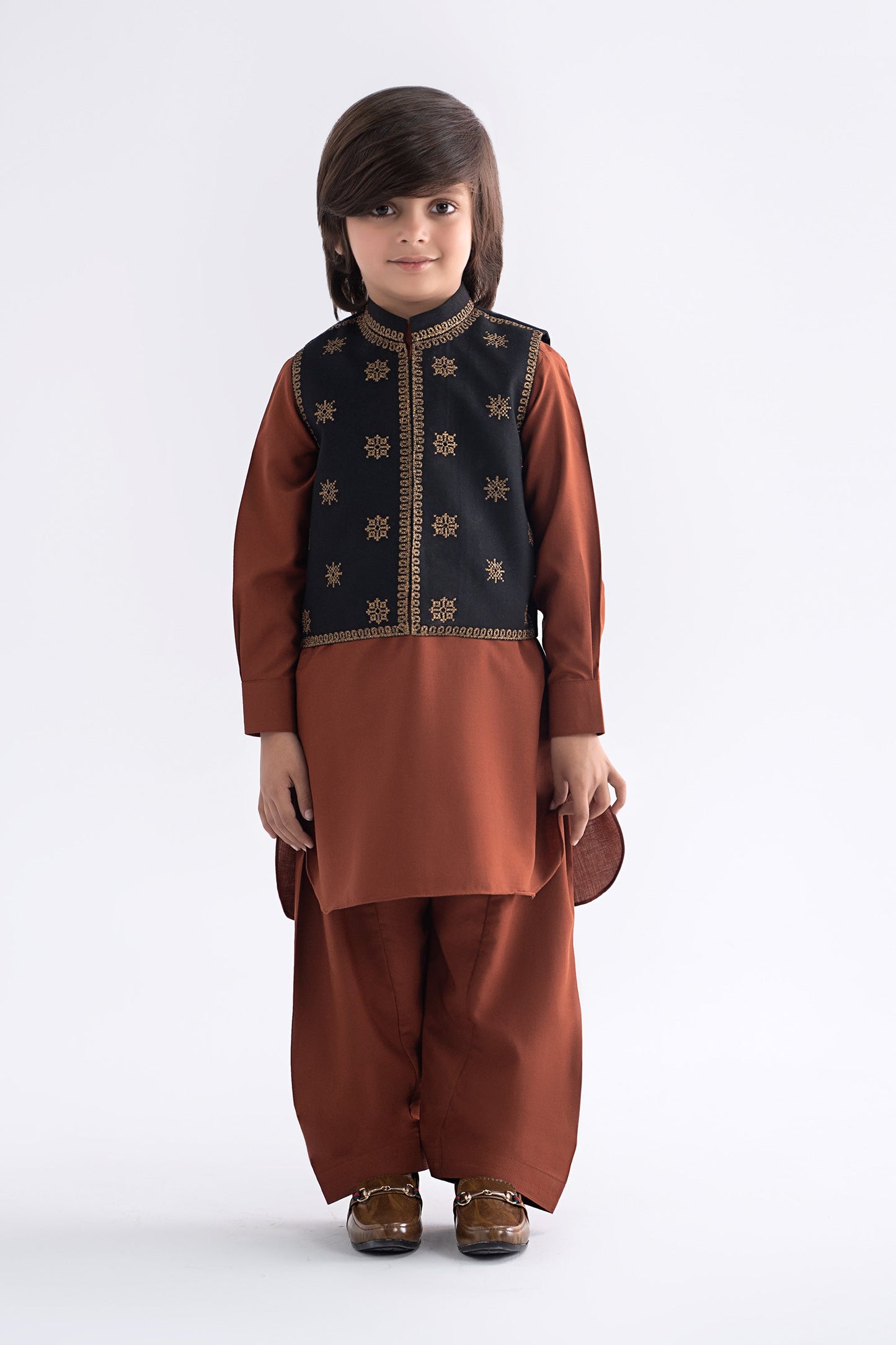 3 Piece Embroidered Blended Suit