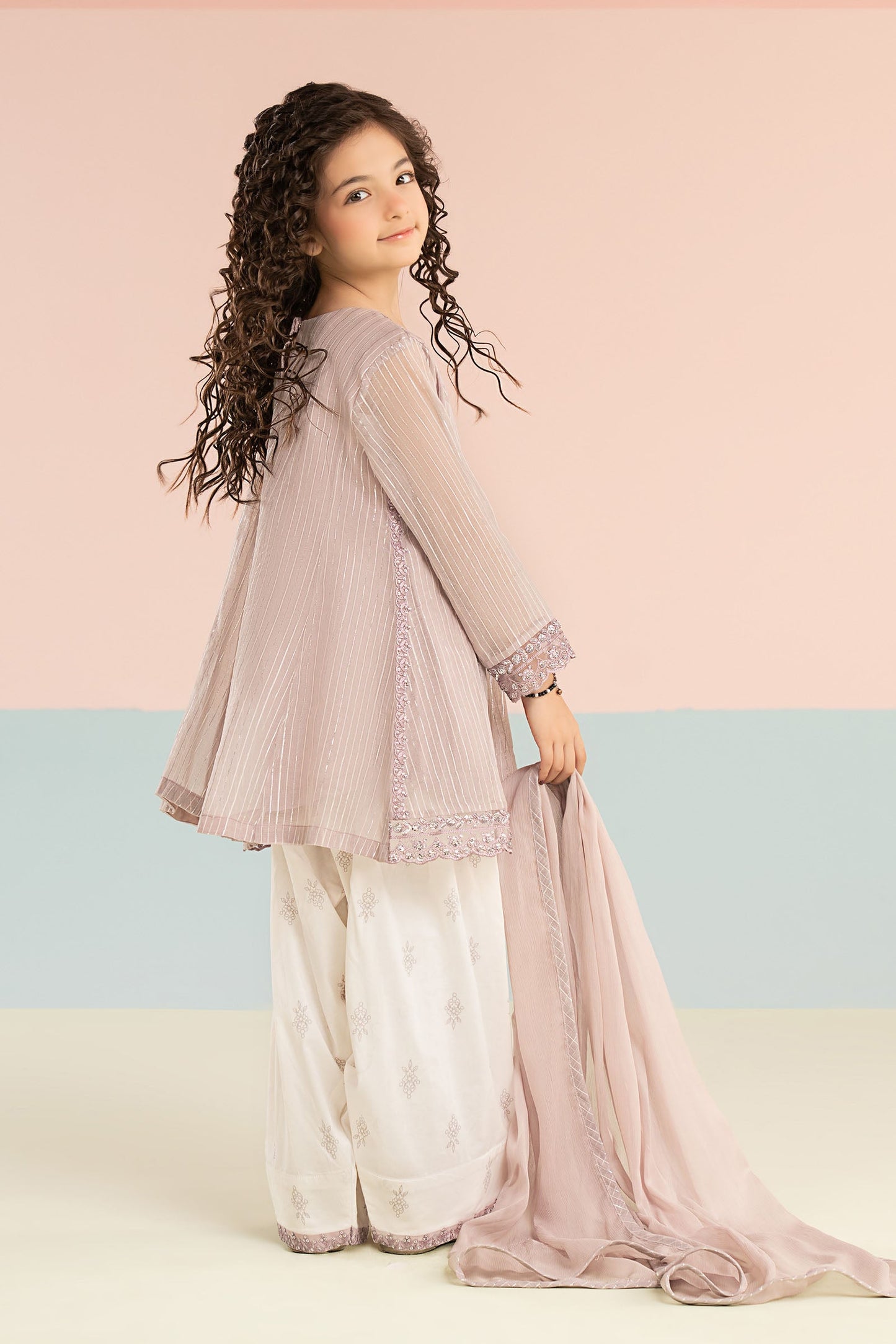 3 Piece Embroidered Striped Lurex Yarn Dyed Suit