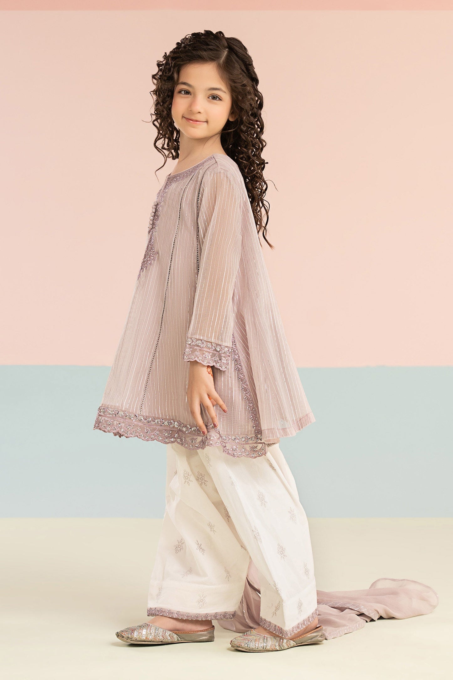 3 Piece Embroidered Striped Lurex Yarn Dyed Suit