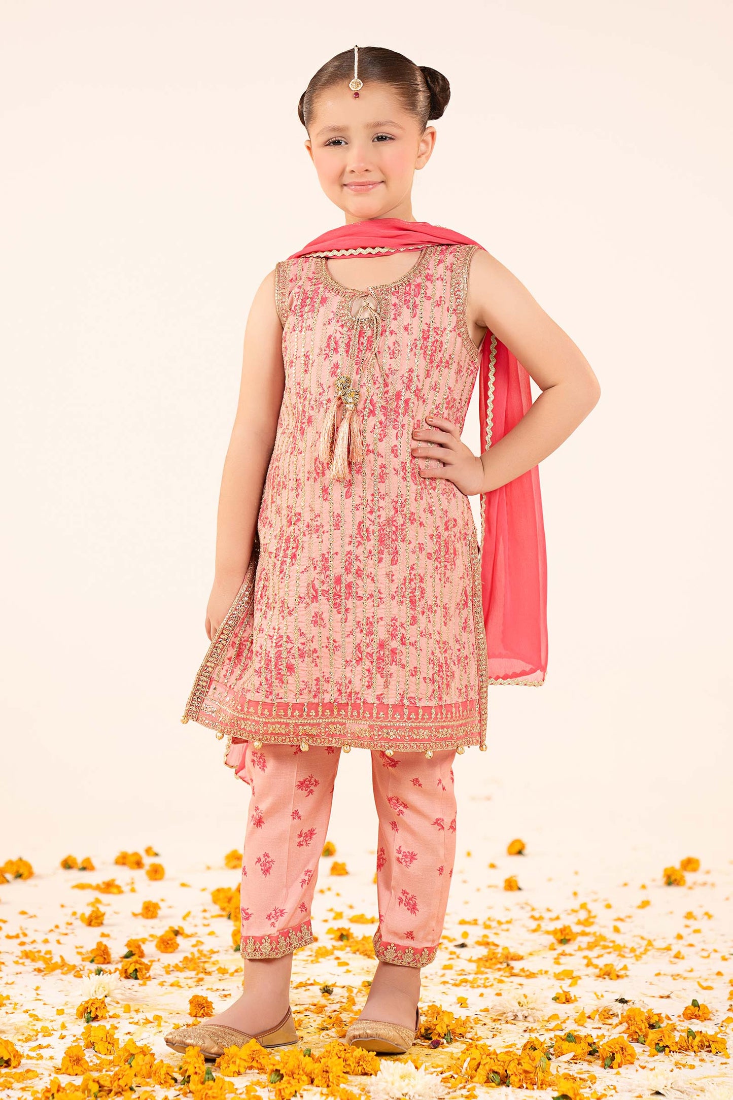 3 Piece Embroidered Raw Silk Suit