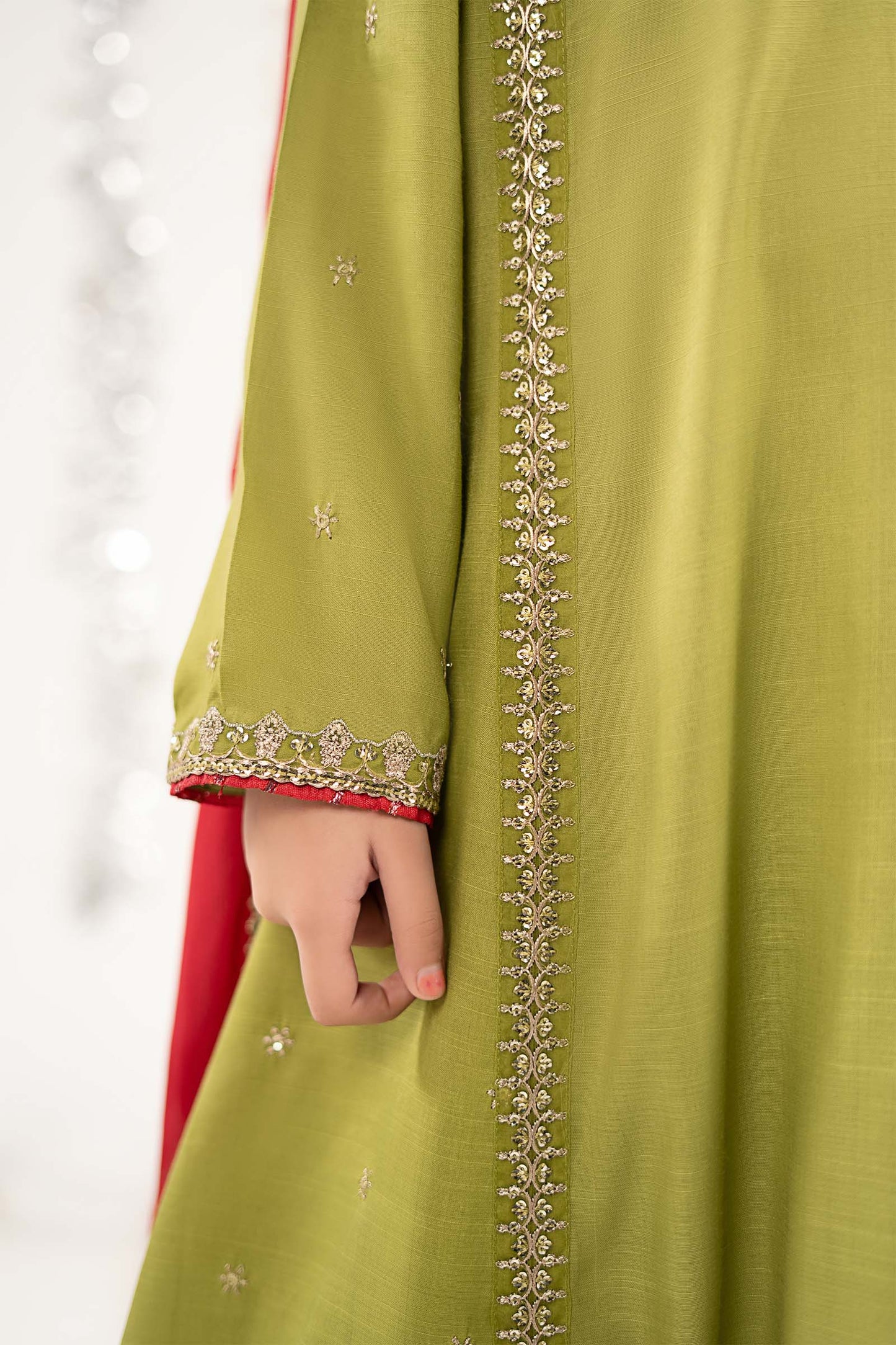 3 Piece Embroidered Raw Silk Suit