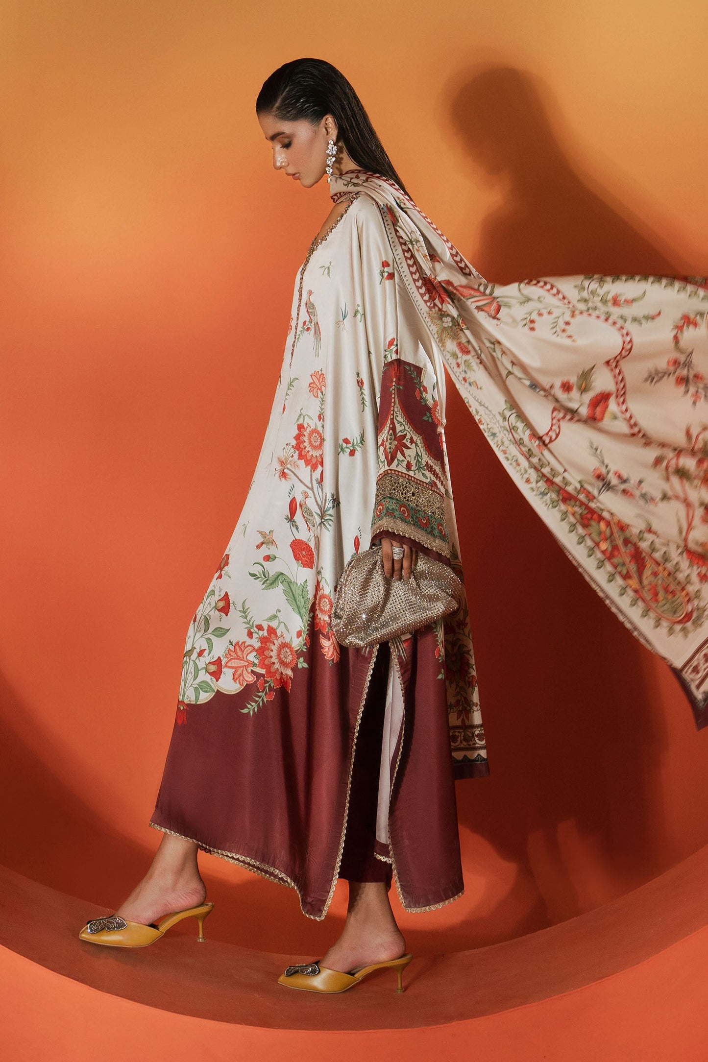 3 Piece Embellished Satin Silk Suit