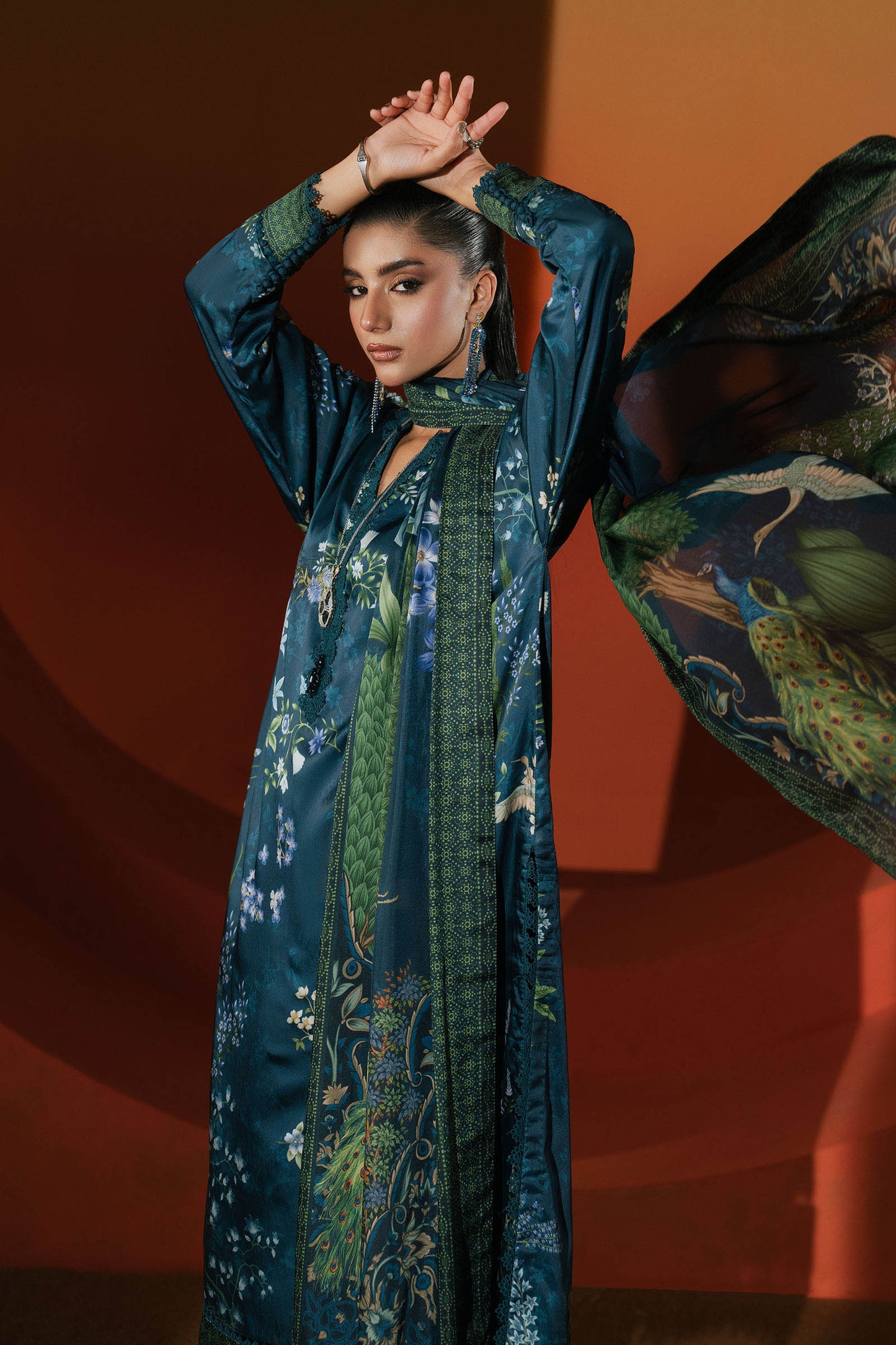 3 Piece Printed Satin Silk Suit