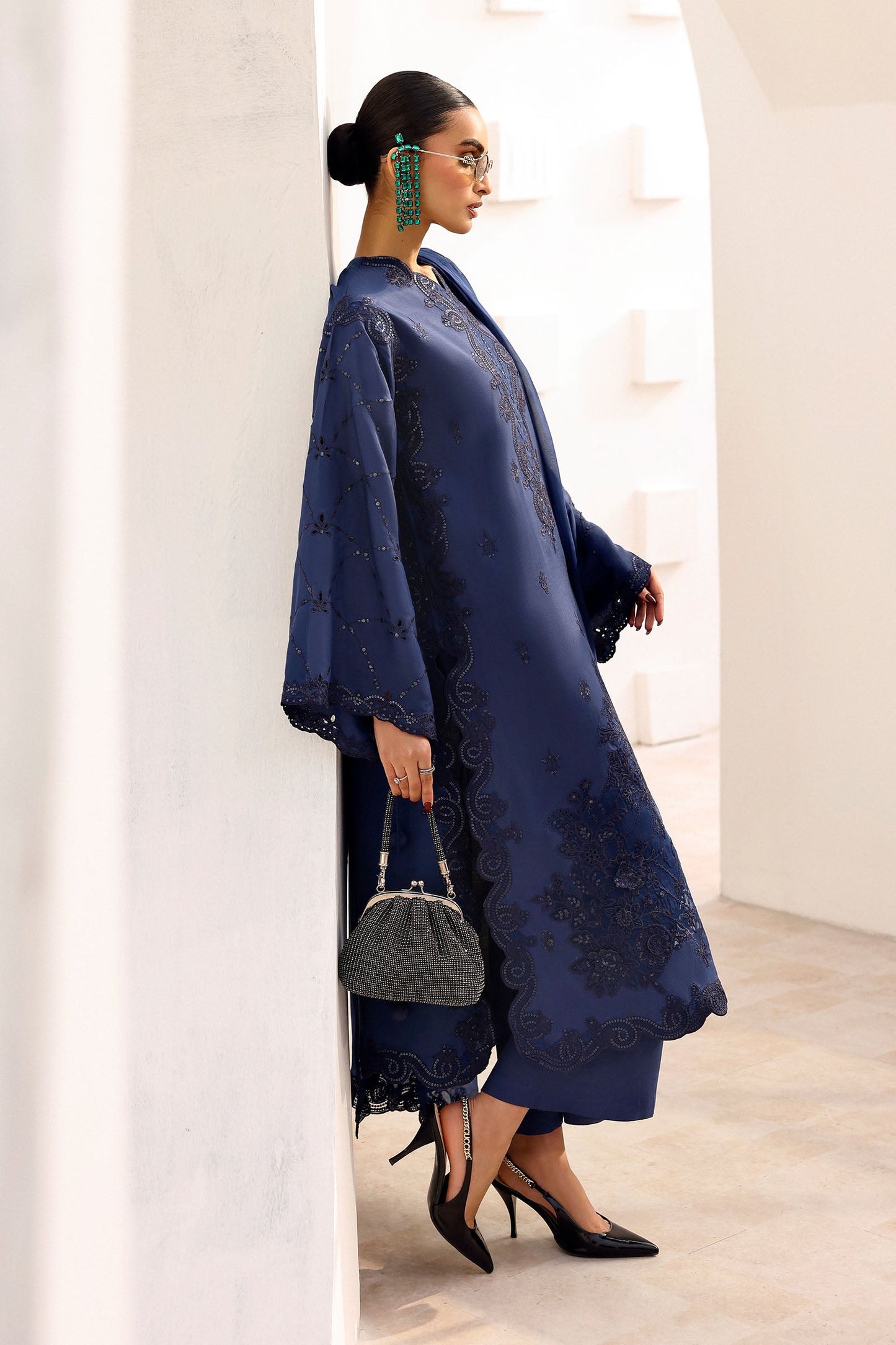 3 Piece Embroidered Raw Silk Suit
