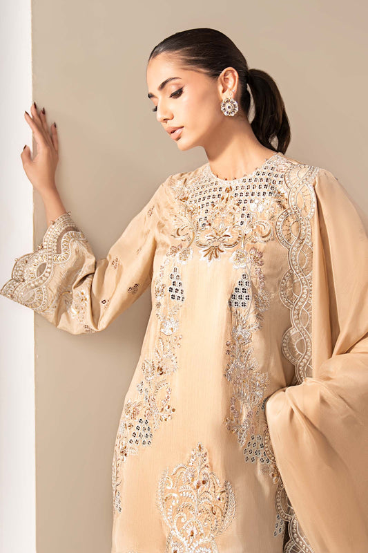 3 Piece Embroidered Raw Silk Suit