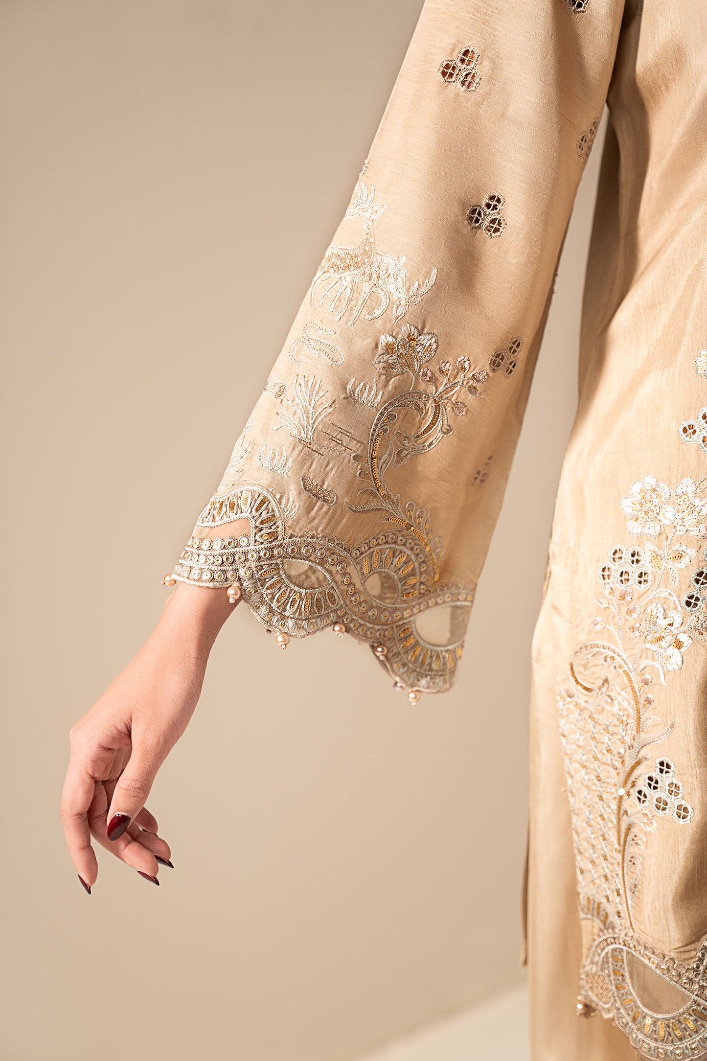 3 Piece Embroidered Raw Silk Suit