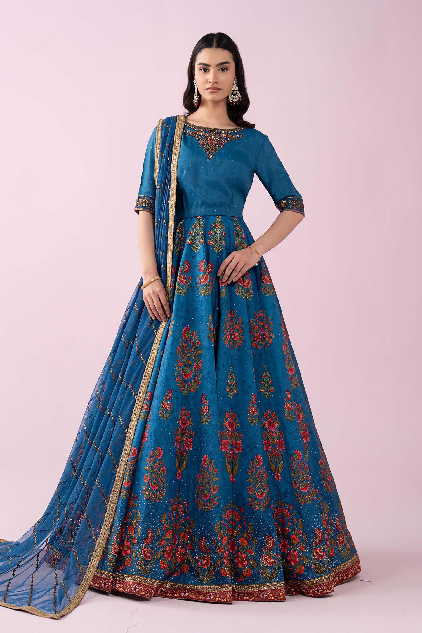 3 Piece Embroidered Raw Silk Suit