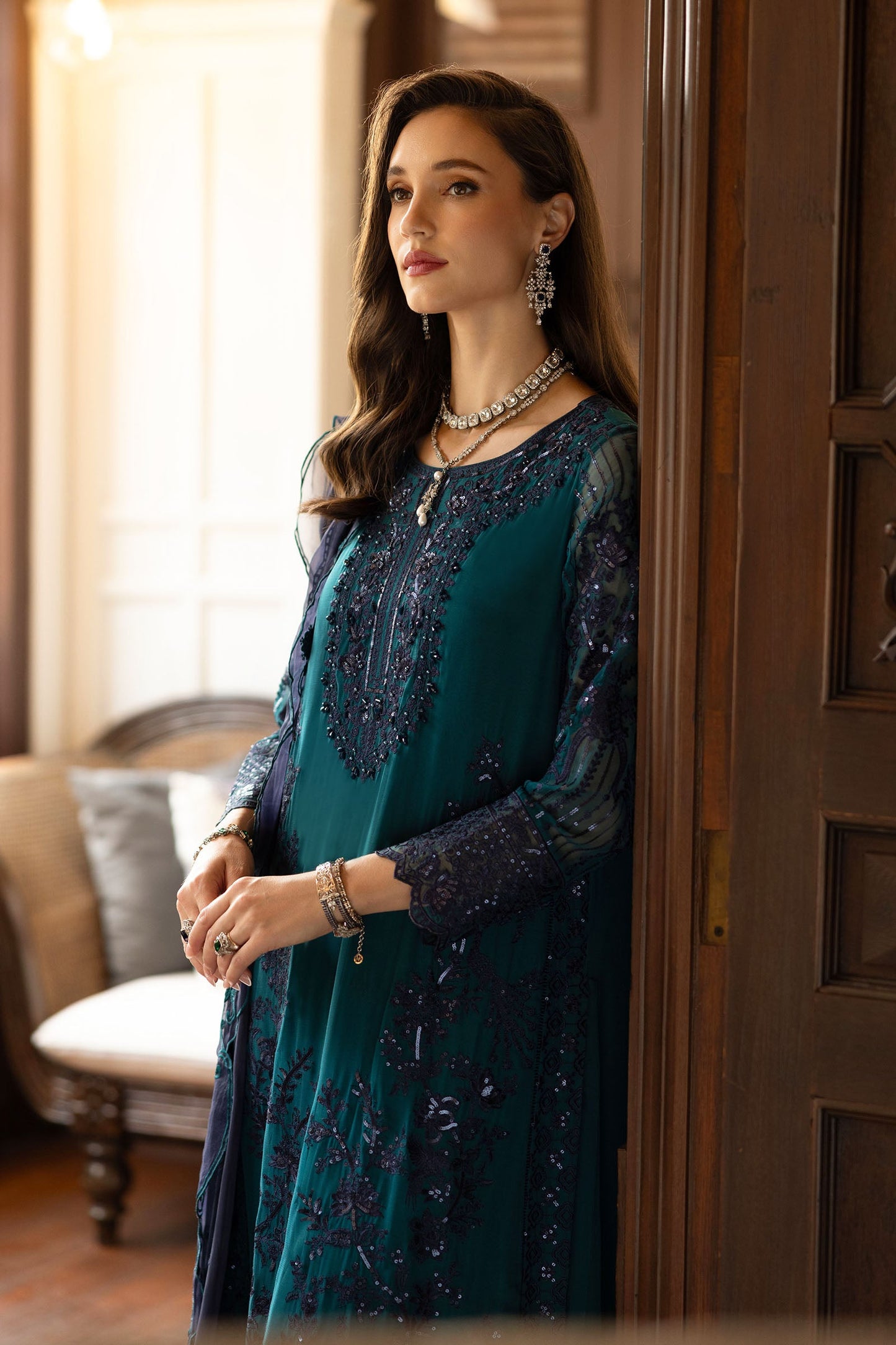 3 Piece Embroidered Chiffon Suit